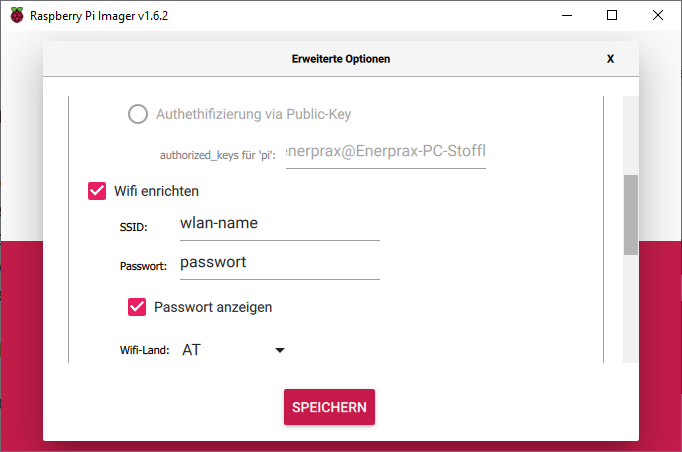 PI Imager Erweiterte Einstellungen