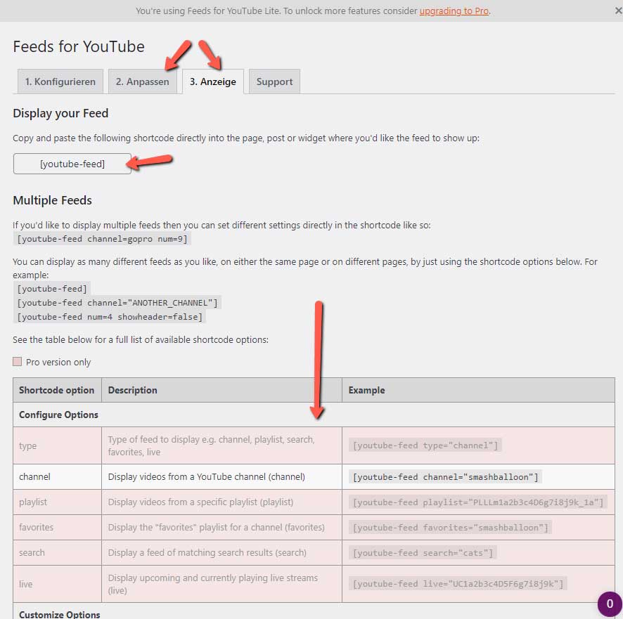 Shortcode finden und kopieren